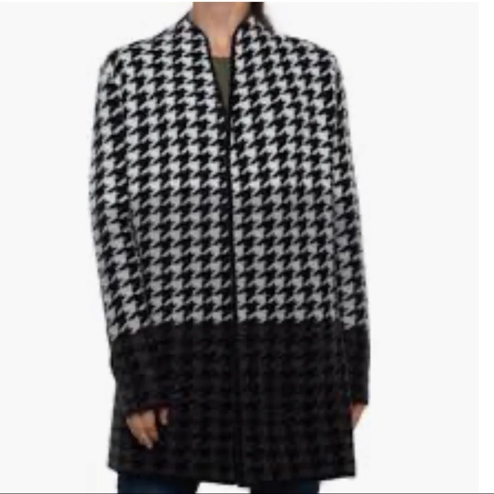RACHEL ZOE HOUNDSTOOTH WOOL BLEND CARDIGAN COAT